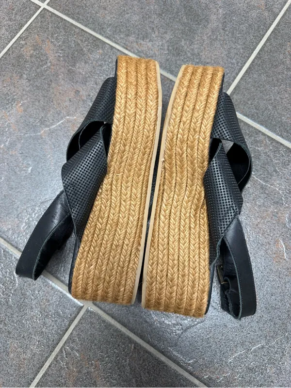 Garnet Hill Audrey Platform Espadrilles Crossover Strap Sandals Black 40 US 10 - Image 11
