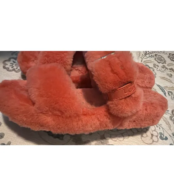 UGG Fuzz Yeah Sherling Slide Sandal Slipper Mariposa Coral Orange Womens Size 9 - Image 3
