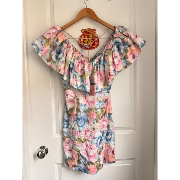 & Other Stories Floral Print Ruffle Dress Cotton Pastel Floral Dress Spring US 6 - Image 3