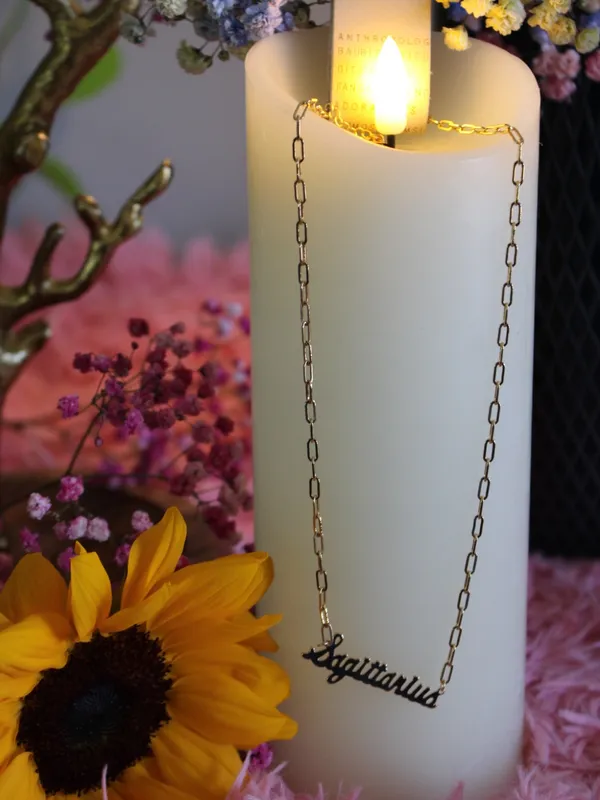 Anthropologie Sagittarius Zodiac 14K Gold Plated Script Necklace NWT - Image 8