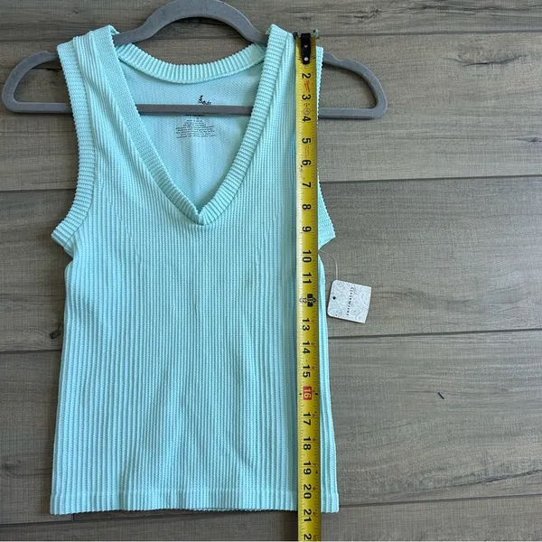 Free People Intimately Mint Sleeveless Ribbed V Neck Fitted Stretchy Top NWT L - Image 5