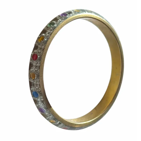 Vintage 1950s Lucite Confetti Bangle Bracelet Multicolor Rhinestone Brass Cuff - Image 2