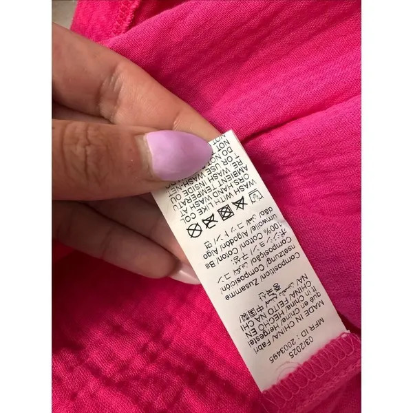 Hot Pink 100% Cotton Gauze Long Sleeve Button Down Shirt Shacket Women's S - Image 4