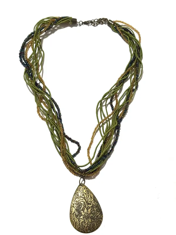 Muti strand necklace with bronze pendant Gold - Image 2