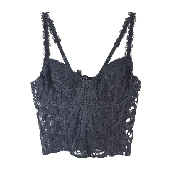 Black Lace Corset Top Bustier Lace Up Back Strappy Crop Tank Women's Size M⁠ - Image 2