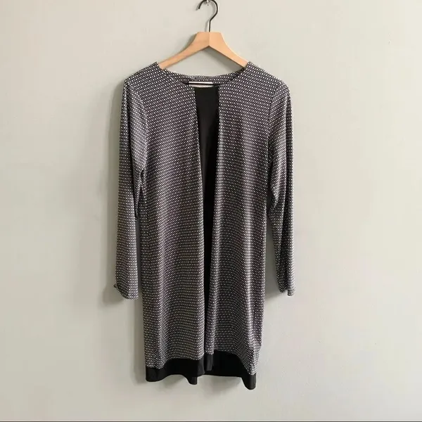 Michael Kors Black and White Diamond Sheath Dress Long Sleeve Stripe Size Medium - Image 2