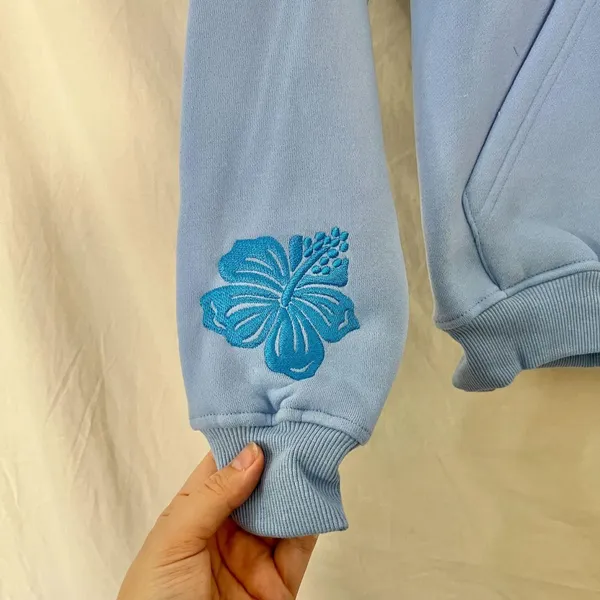 New Pink Palm Puff "Everything Comes in Waves" Hoodie in Blue - XXS - Image 4