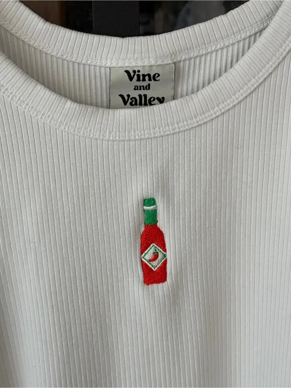 Vine and Valley hot sauce spicy pepper embroidered tank top ribbed tabasco - Image 2