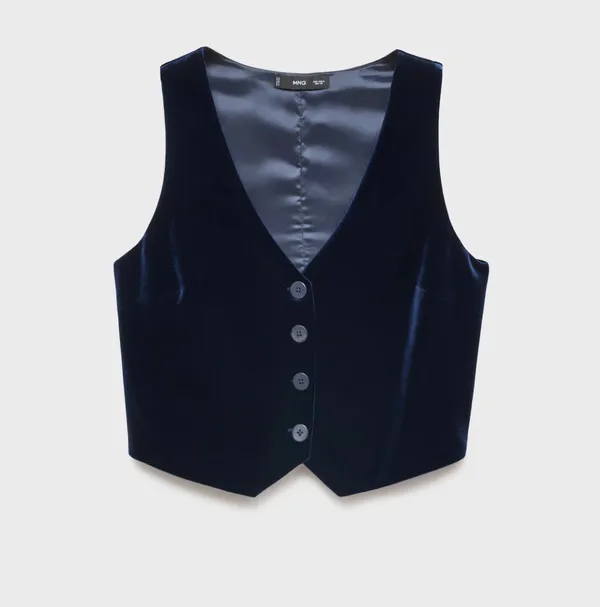 Mango Velvet Co-Ord Set Vest/Trouser "Midnight Navy" - Image 3