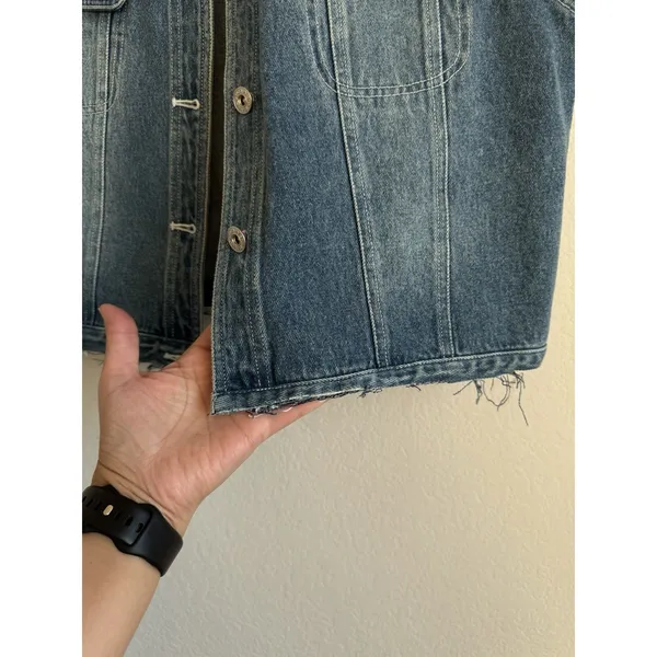 Vintage Nautica Denim Vest Raw Hem Women's Size 12 Biker‎ Collared Pockets 90s - Image 9