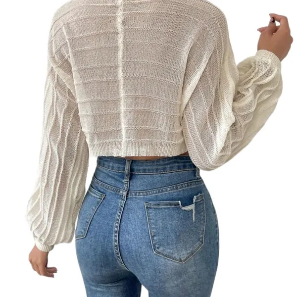 SheIn Boho Cream Lightweight Long Sleeve Top Lace Up Gauze With Crochet Trim Sz L - Image 3