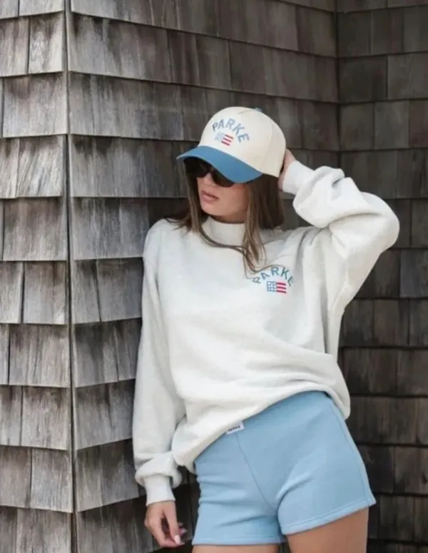 Parke Flag Graphic Mockneck Sweatshirt Varsity Pullover Heather Grey L/XL - Image 2