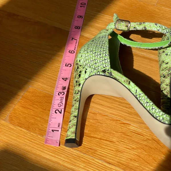 Perixir Women’s US 7 Green Snakeskin Print Stiletto Ankle Strap Sandals Heels - Image 7