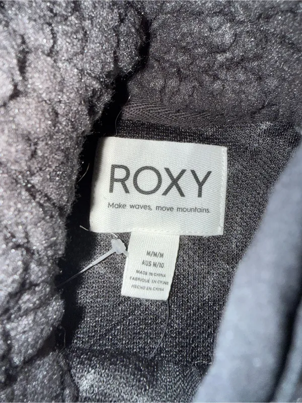 Roxy Blurry Cloud Full Zip Polar Fleece Floral Sherpa Mock Neck Black Medium NEW - Image 3