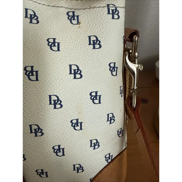 Vintage Dooney Bourke Signature Monogram Y2K 2000 White & Blue Satchel GUC - Image 11
