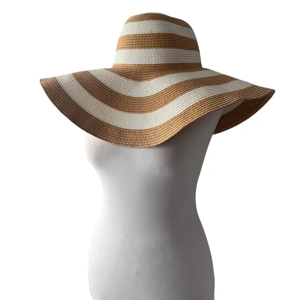Target Tan & White Striped Floppy Wide-Brimmed Sun Hat - Image 3