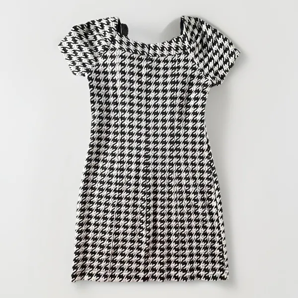 Chris‎ McLaughlin Houndstooth Sheath Dress Black White Short Sleeve Size 6 Retro - Image 2