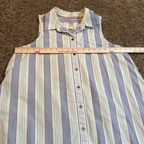 Maeve Anthropologie Womens Medium Striped Sleeveless Ruffle Hem Shirt Dress Blue - Image 5