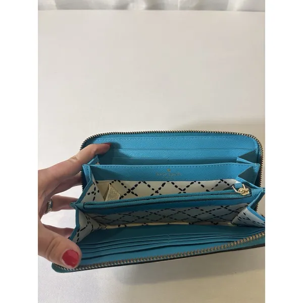 Kate Spade Newbury Lane Turquoise Zip‎ Around Leather Long Wallet~EUC - Image 2