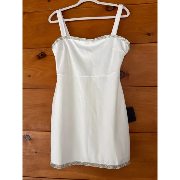 Lulus Glowing Allure White Rhinestone Sleeveless Bodycon Mini Dress Size Large - Image 2