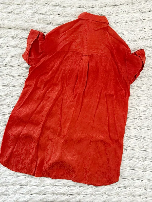 Sézane Rust-Orange Satin Button-Down Short Sleeve Shirt Dress - Image 3
