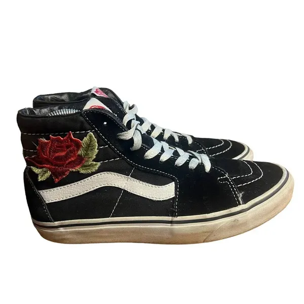 Vans Sk8-Hi Black‎ Suede High Top Rose Embroidered Unisex Sneakers M6.5 / W8.0 - Image 8