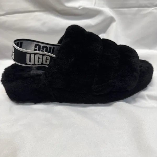 UGG Fluff Yeah Slide Womens 8 Sheepskin Slip On Slide Slippers Black Cozy - Image 2