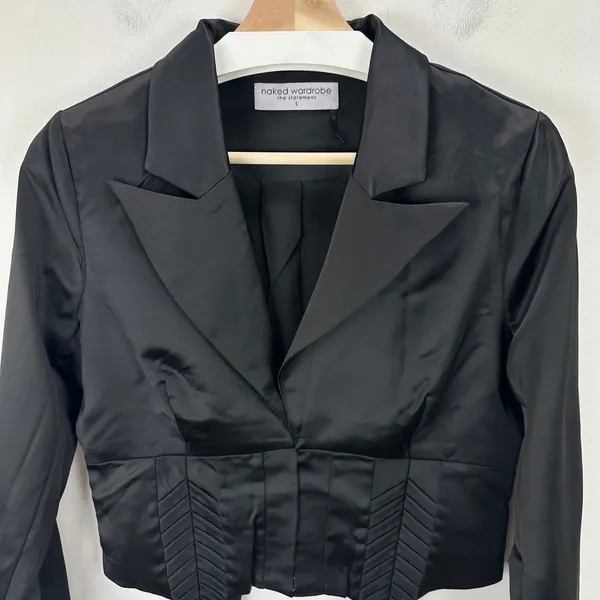 NEW Naked Wardrobe Blazer Jacket Satin Black Cropped Corset Small - Image 3