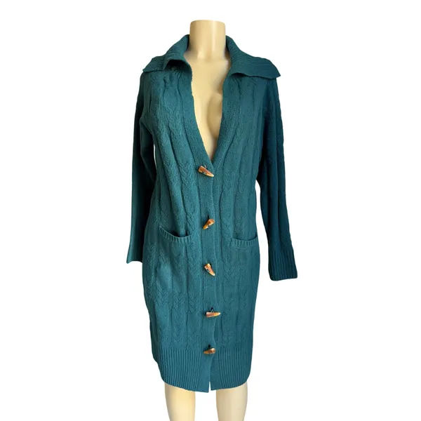 NWT Pink Rose Long Cable Knit Button Front Duster Cardigan Dress Coatigan S - Image 3
