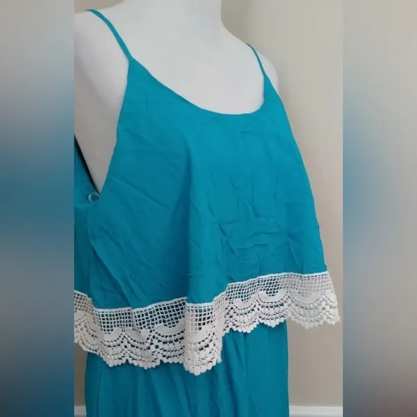 Maxi Dress Turquoise Teal White Crochet Lace Boho Modcloth Bo Bel Southern Belle - Image 6