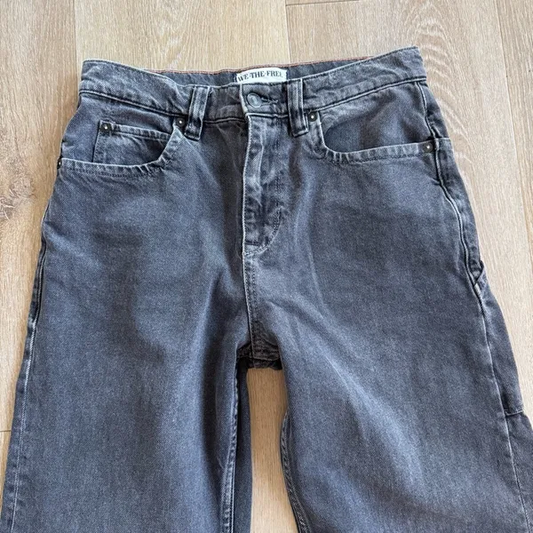 Free People We The Free Grey Baggy Denim Jeans - Image 2