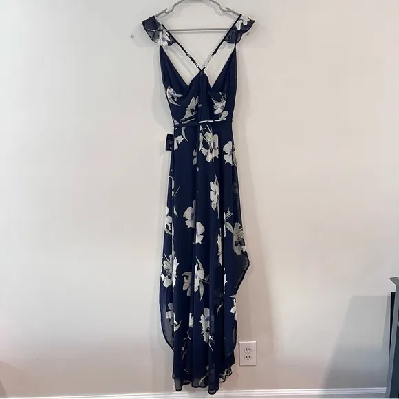 NWT Lulus All Mine Navy Blue‎ Floral Print High-Low Wrap Dress SMALL - Image 7