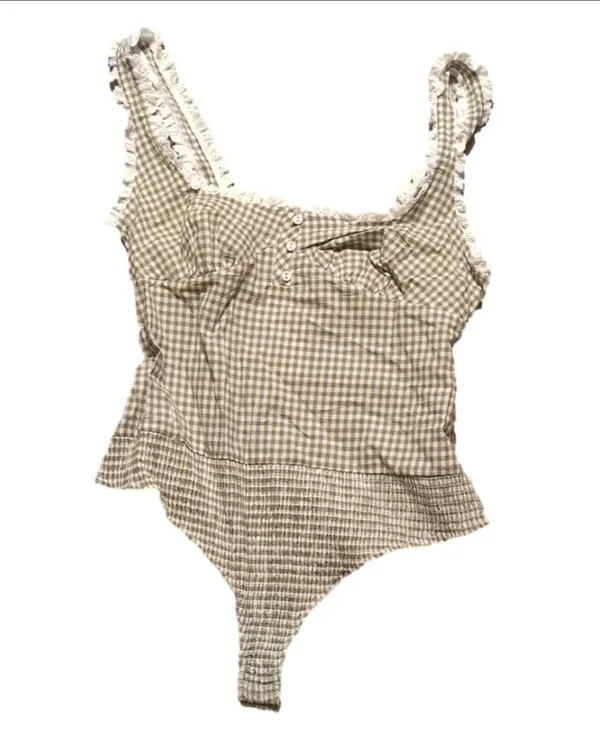 Free People Cassie Gingham Ruffle Bodysuit Size Large - Image 3