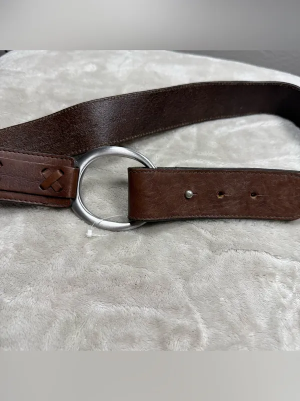 VTG Eddie Bauer Brown Leather Belt with Silver Buckle SZ:L - Image 2
