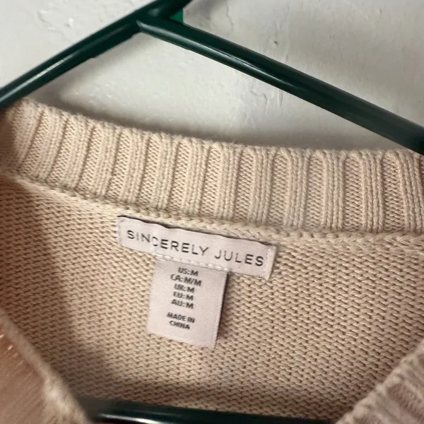 Sincerely Jules Striped Crew Neck Sweater Beige White Cotton M Minimalist‎ - Image 4
