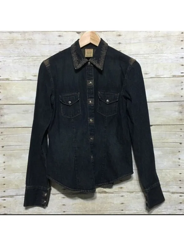 BKE The Buckle embroidered denim shirt size small - Image 2