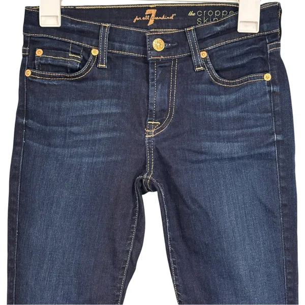 7 For All Mankind The Cropped Skinny Dark Wash Blue Jeans Size 25 - Image 2