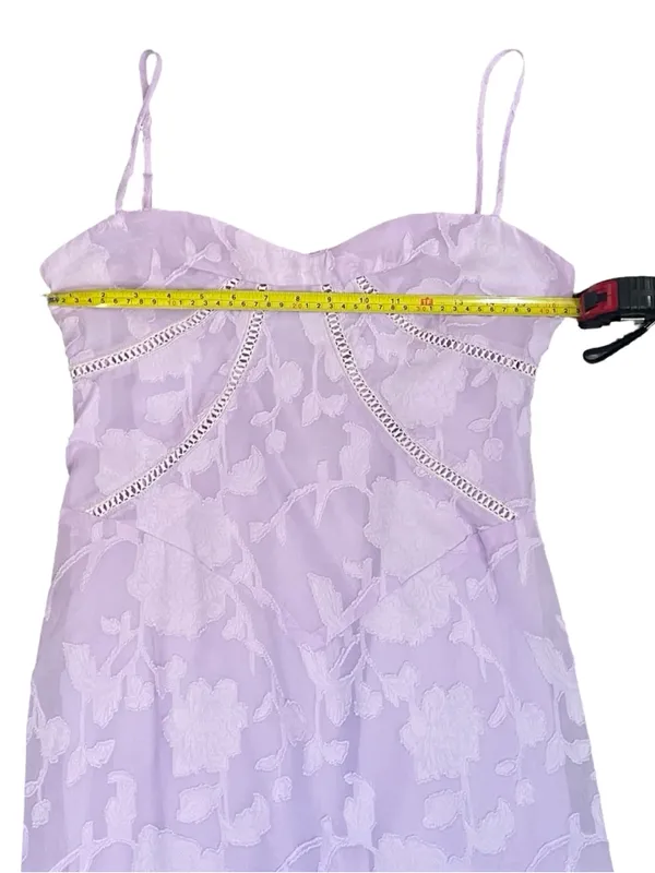 Lavender Floral Jacquard Lace Up Back Midi Dress Wedding Guest M - Image 6