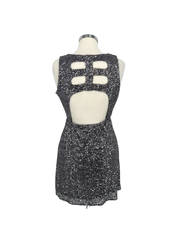 The Vintage Shop Cutout Silver Sequin Sleeveless Party Mini Dress Size Large - Image 7