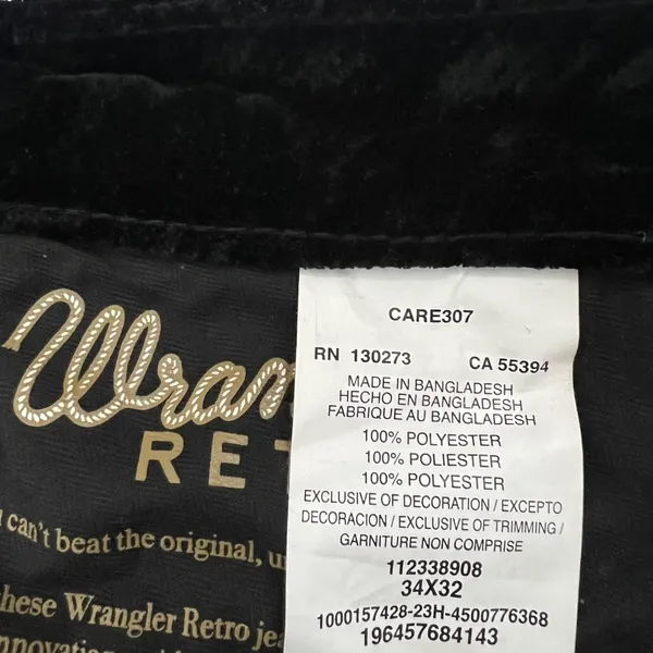NWT Wrangler Retro Velvet Solid Flare Pants Black Boho High Rise Size 34x32 - Image 6