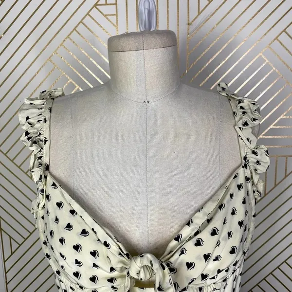 For Love & Lemons Sweetheart‎ Mini Dress Creme Heart Print Size US Medium - Image 8