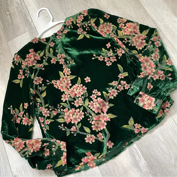 J.O.A. Velvet Top floral burn out long sleeve womens Green xsmall cocktail party - Image 8
