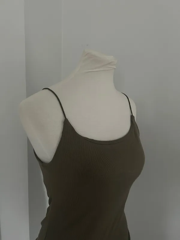 Women's Army Green Ribbed Spaghetti Strap Cami Tank Top - Image 4