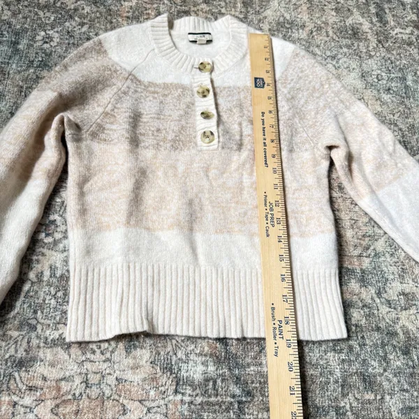 J.Crew 100% Cashmere marled sweater in stripe Henley Tan Cream Suze Sm - Image 6
