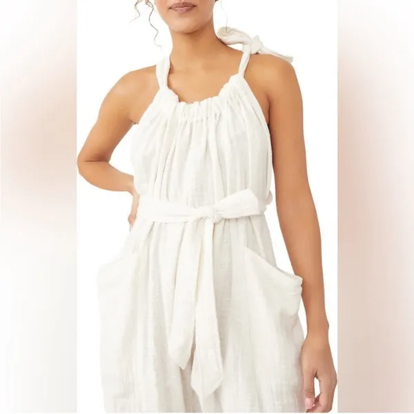 Free People Cotton Gauze Henriette Sleeveless Tie Waist Wide Leg Jumpsuit M - Image 8
