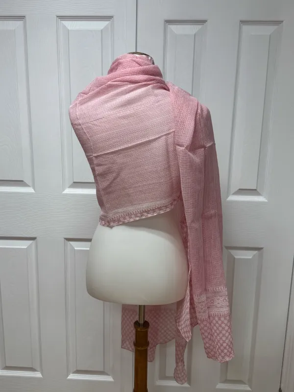 Pink and White Lightweight Puree Cotton Patterned Shawl‎ or Scarf - 97" x 32". - Image 12