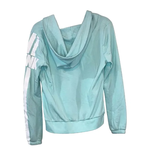 Victoria's Secret PINK Hoodie‎ Small Aqua Blue Pullover Sweatshirt Logo Sleeve - Image 4
