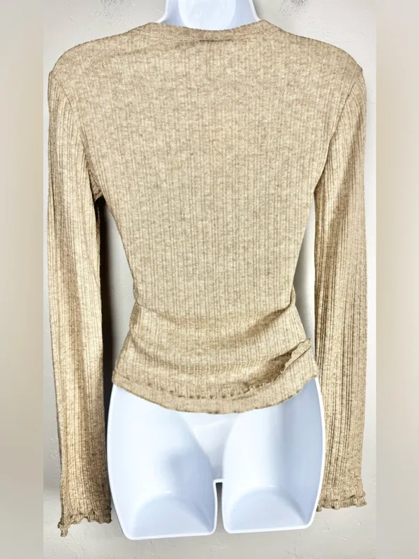 Altar'd State Rival Beige Ribbed Scoop-Neck Long Sleeve Top Size Small - Image 7