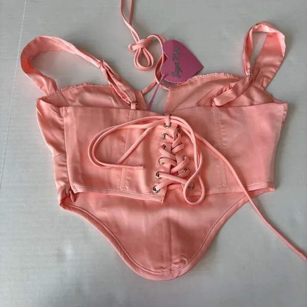 NWT Dolls kill Sugar Thrillz Peach Satin Corset Top size xxs - Image 2