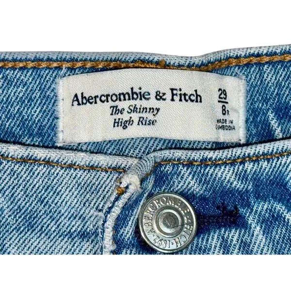 Abercrombie & Fitch Skinny High Rise Blue Denim Distressed Jeans Women Size 29 8 - Image 3